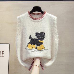 绣花圆领针织马甲背心女2026春秋冬新款宽松外穿马夹叠穿毛衣坎肩