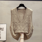镂空v领针织马甲背心女2025秋冬新款 宽松外穿马夹叠穿毛衣坎肩潮