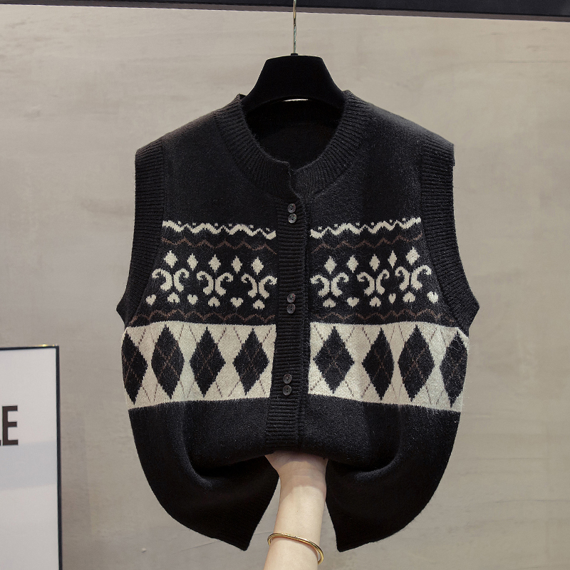 圆领针织开衫马甲背心女毛衣坎肩