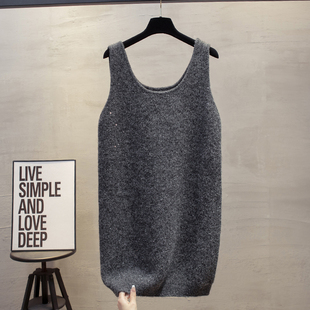 长款 宽松外穿马夹毛衣坎肩潮 亮片圆领针织马甲背心裙2025秋冬新款