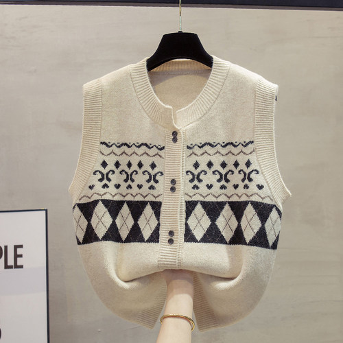 复古针织开衫马甲背心毛衣坎肩潮