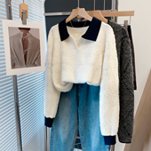 针织衫 方领仿水貂绒花纹毛衣女加厚打底衫 2025秋冬新款 内搭上衣潮