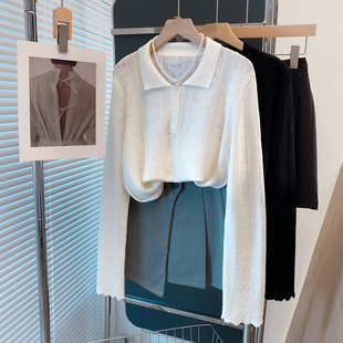 polo领针织衫女2026春秋新款宽松外穿上衣内搭打底衫蕾丝毛衣套头