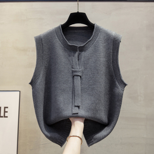 圆领飘带针织马甲背心女2025秋冬新款宽松外穿马夹叠穿毛衣坎肩潮