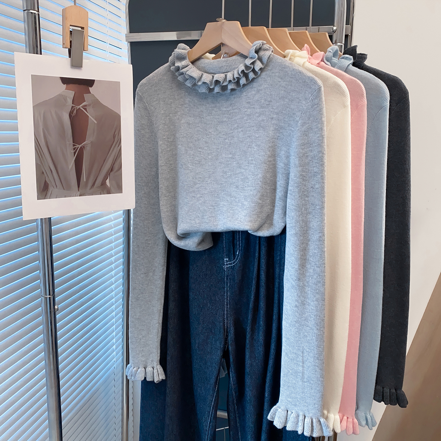 羊毛木耳边半高领毛衣内搭打底衫