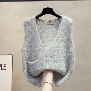 镂空v领针织马甲背心女2025秋冬新款 宽松外穿马夹叠穿毛衣坎肩潮