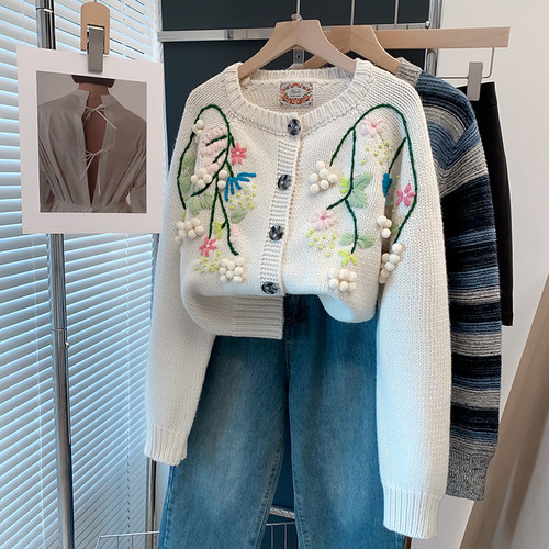 手工绣花毛衣外套加厚针织开衫潮