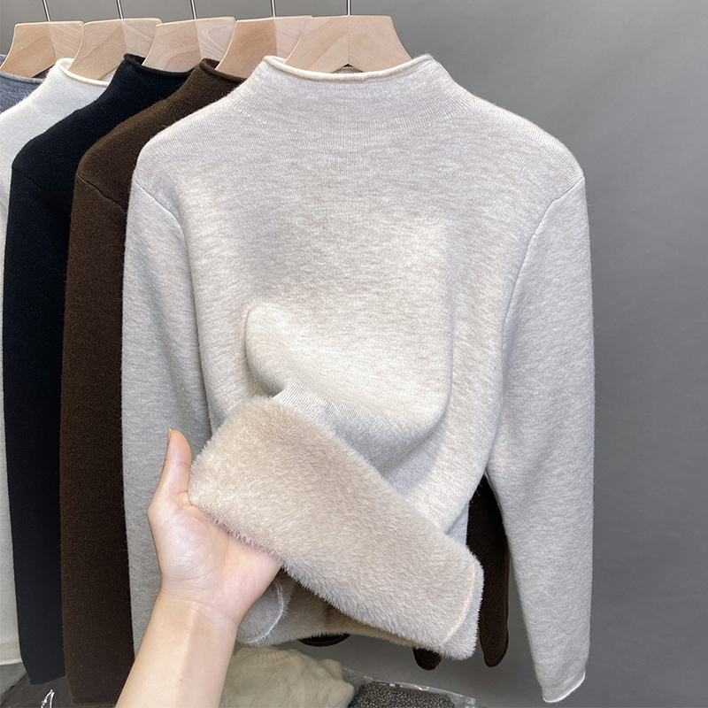一体绒半高领毛衣加厚加绒打底衫