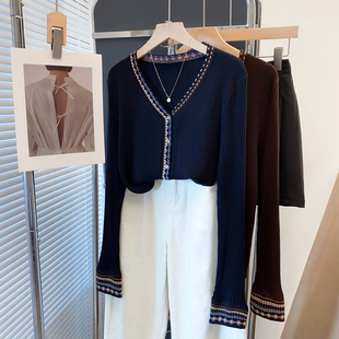 v领针织开衫 内搭上衣外穿毛衣外套洋气坑条上衣潮 女2026春秋新款