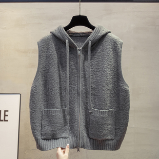 连帽开衫针织马甲背心女2026春秋冬新款宽松外穿马夹叠穿毛衣坎肩