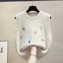 绣花圆领针织马甲背心女2025秋冬新款 宽松外穿马夹叠穿毛衣坎肩潮