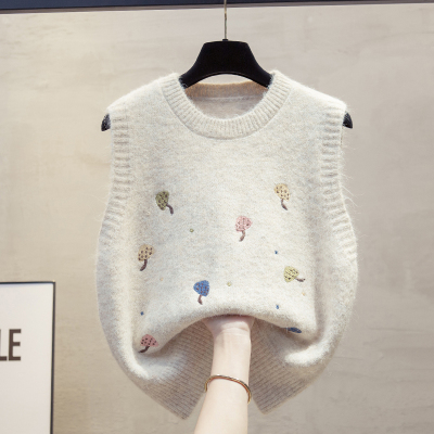 羊毛绣花针织马甲背心毛衣坎肩潮