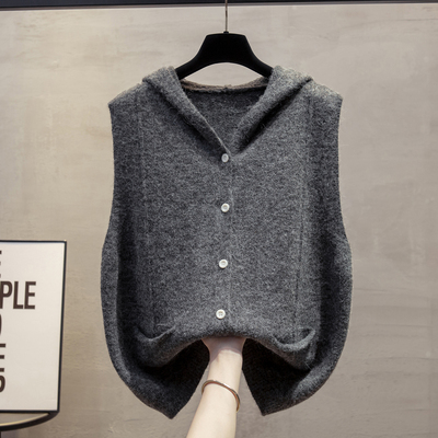 羊毛连帽开衫针织马甲女毛衣坎肩