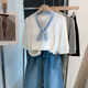 女2025夏装 新款 宽松内搭上衣外穿薄洋气短袖 蕾丝v领针织衫 t恤衫 潮