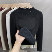 一体绒半高领毛衣女加绒加厚亮丝打底衫 木耳内搭上衣 2025秋冬新款