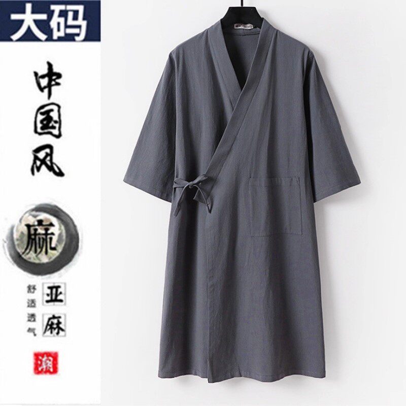 大码唐装长款汉服三清领长袍道袍僧侣禅修亚麻男太极马甲棉麻汉服