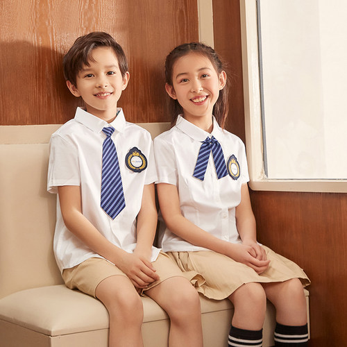 森马集团Hey Junior校服夏季制服学院衬衣男女生儿童短袖衬衫翔宇