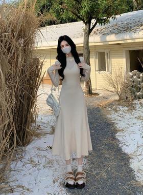 Amy的店外贸品质针织连衣裙秋冬法式收腰显瘦微透毛衣A字裙长裙子