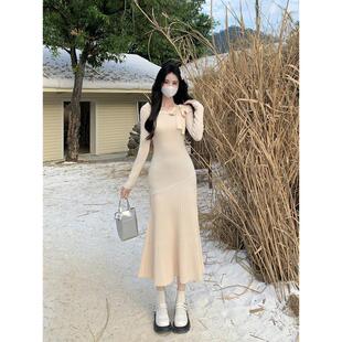 女拼接长款 百搭韩版 毛衣裙 店外贸品质针织连衣裙高级感时尚 Amy