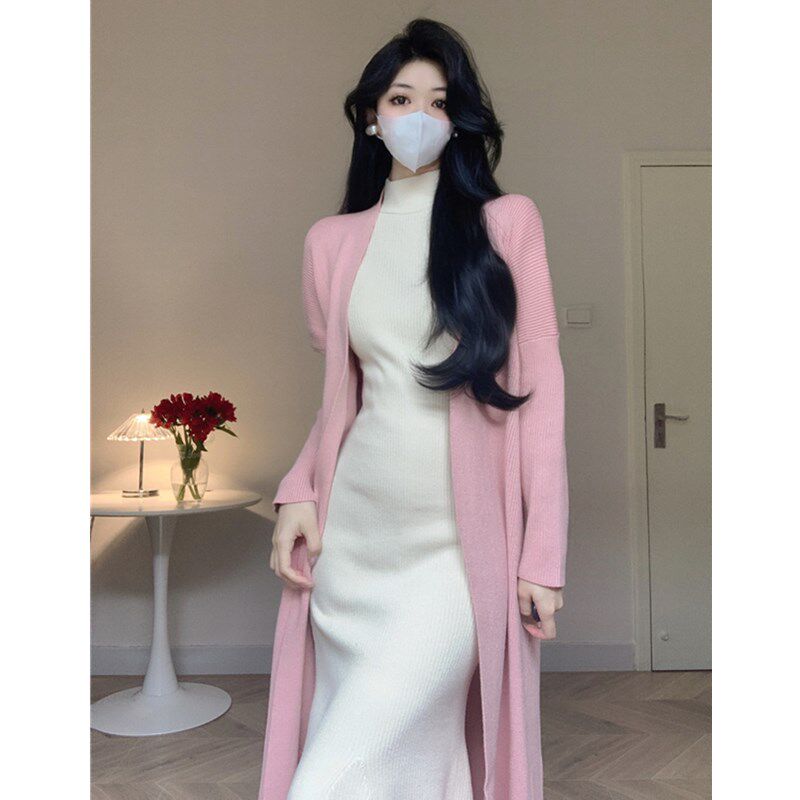 Amy的店针织开衫V领长外套