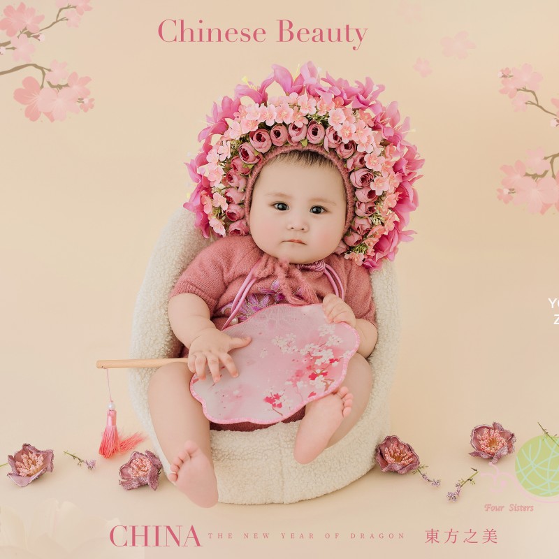 簪花百天宝宝主题儿童摄影服装