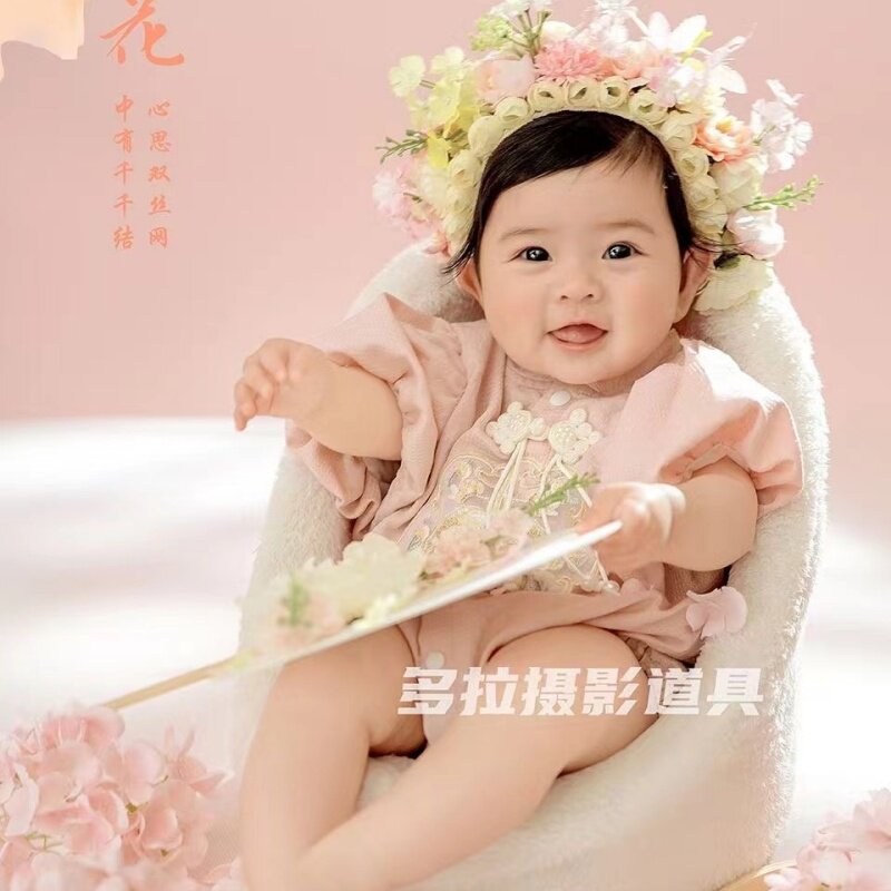 儿童摄影主题服装百天簪花头饰