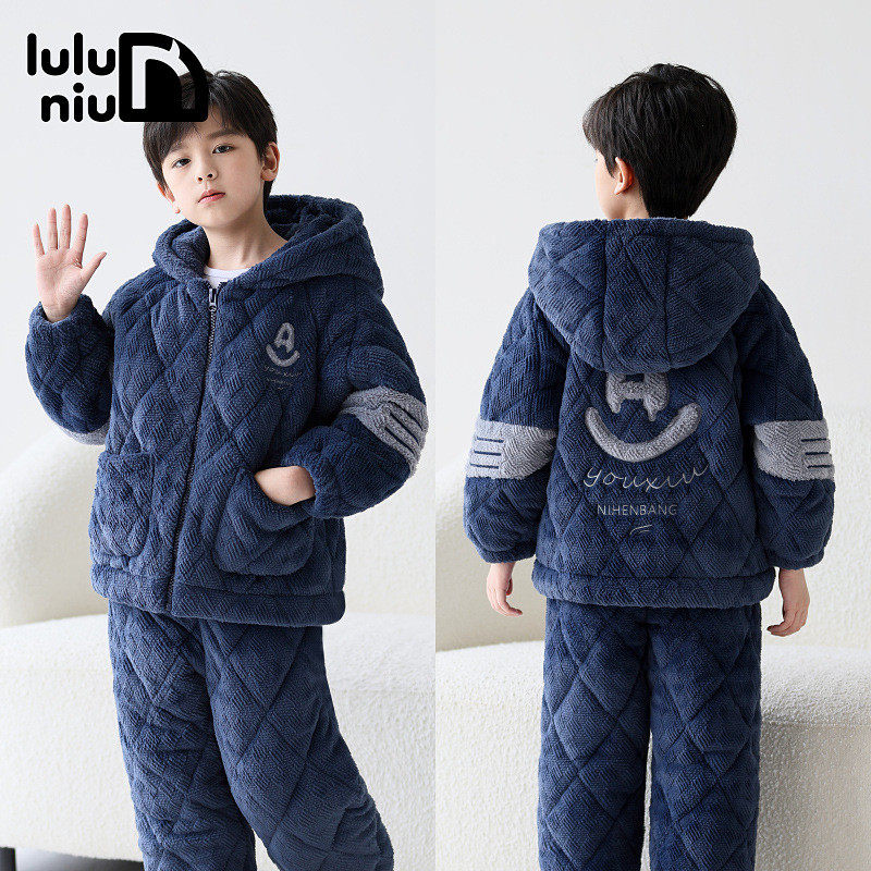 噜噜牛儿童睡衣男孩冬季法兰绒夹棉加厚加绒中大童男童珊瑚绒睡衣,童装/婴儿装/亲子装,家居服套装,淘宝优惠券,粉丝福利购,淘宝优惠卷