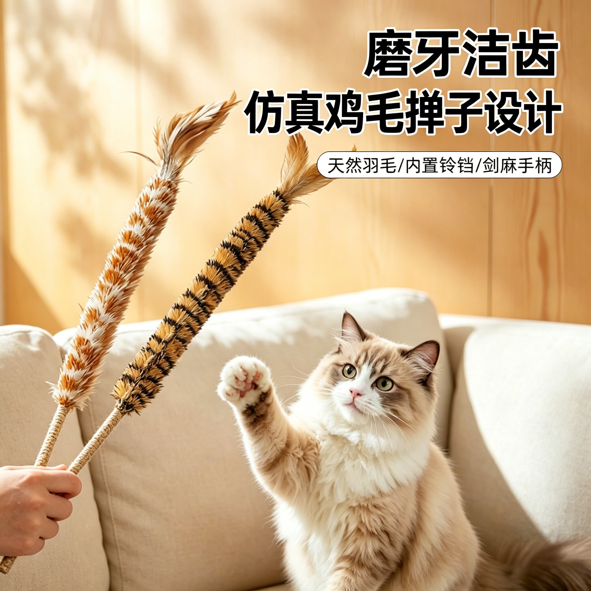 逗猫棒鸡毛掸子猫咪玩具自嗨解闷神器羽毛麻绳手柄耐抓咬宠物用品