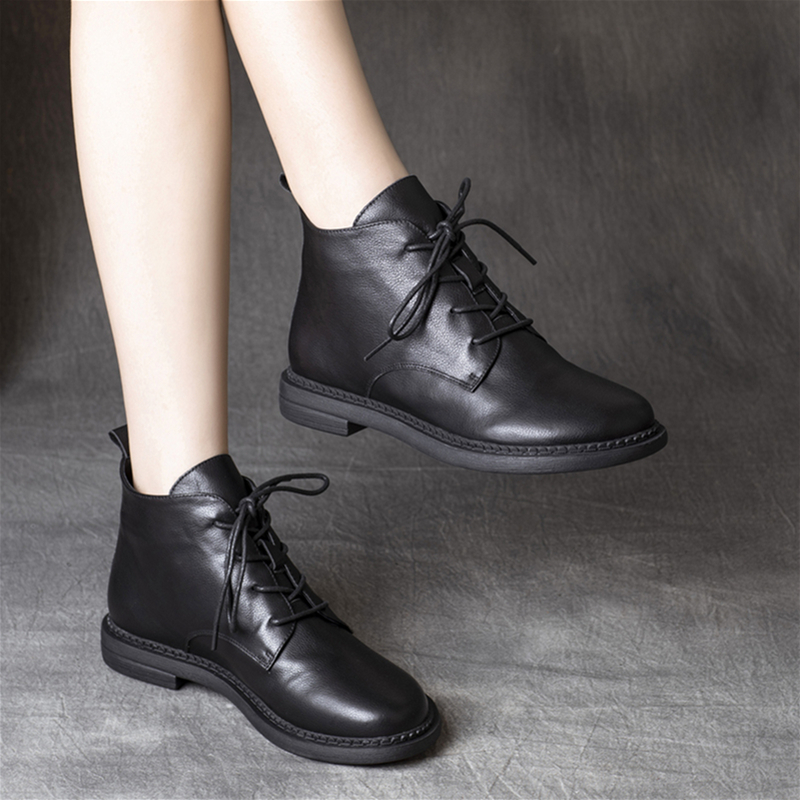 H.H Shoesの不甜不腻 ! 小皮鞋女春秋真皮平底软皮单鞋马丁靴短靴