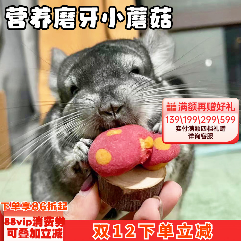 赫尔达苹果木小蘑菇造型磨牙零食 龙猫兔子仓鼠*独立包装1个