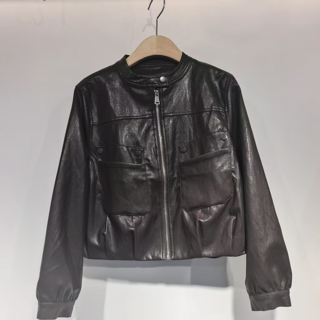 25A18欧洲站秋装2025新款时尚拉链立领减龄短装机车服皮衣外套女