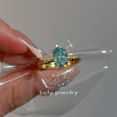 蕾迪S925银镀真金［盛夏］2克拉帕拉伊巴ins风小众轻奢高级戒指女