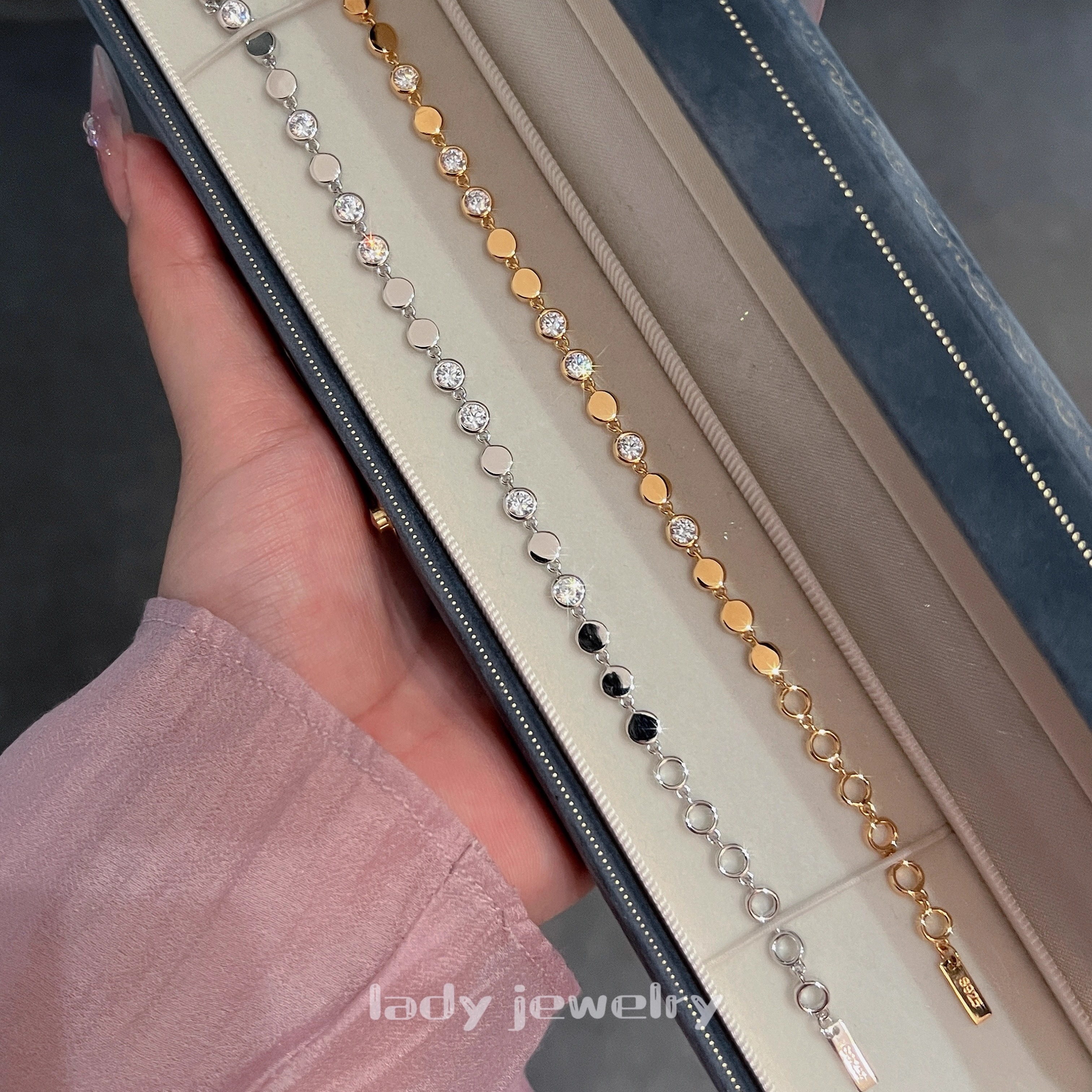 蕾迪jewelry高定s925银镀真金亮闪闪泡泡手链15+5cm