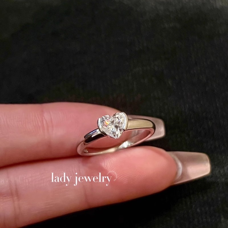 蕾迪高定1克拉s925银白金色vintage中古风爱心戒指