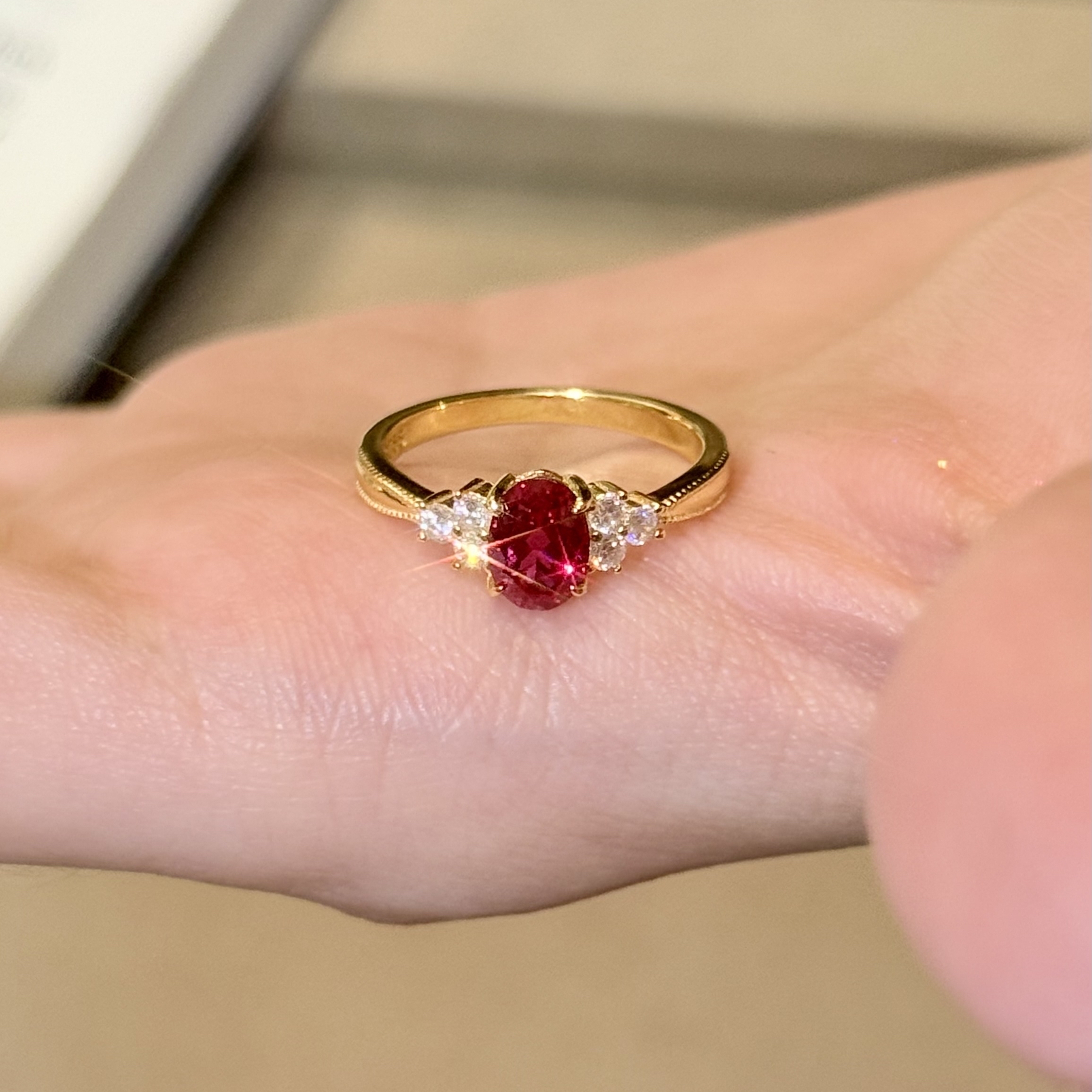 法式复古培育红宝鸽子蛋s925银