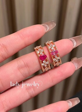 蕾迪高定四叶草圈戒0.8克拉意大利工艺帕帕拉恰时尚戒指