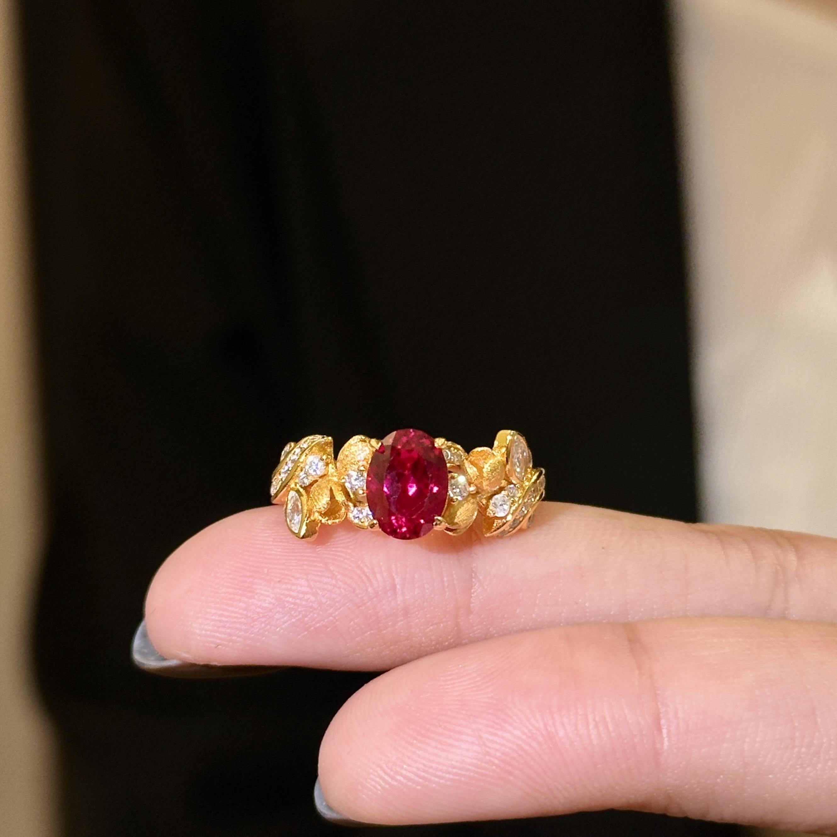 蕾迪红色2克拉银镀金戒指