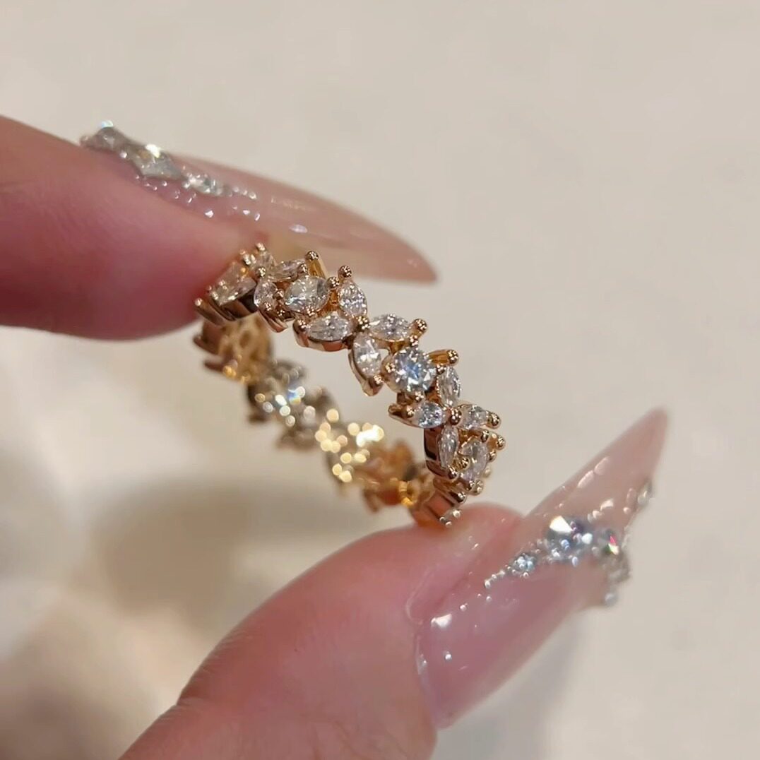 蕾迪高定锦促四叶草莫桑钻戒指意大利工艺轻奢气质时尚百搭戒指女