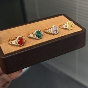 蕾迪高定罗马假日4克拉人工宝意大利工艺香槟金时尚戒指