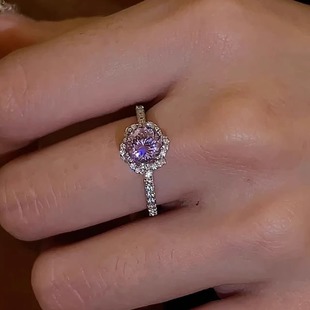 蕾迪高定玫瑰s925银1克拉烟花切玫瑰钻戒戒指女轻奢气质时尚 百搭