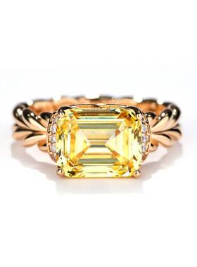 蕾迪高定麦穗黄方糖5克拉意大利工艺香槟色时尚百搭戒指