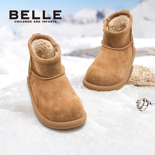 百丽官方正品儿童加绒雪地靴