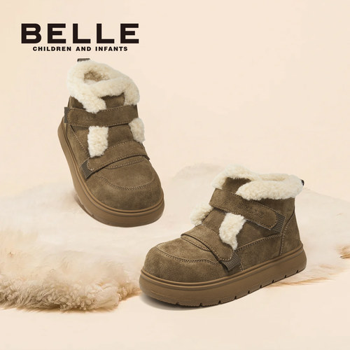 百丽官方正品儿童加绒保暖雪地靴