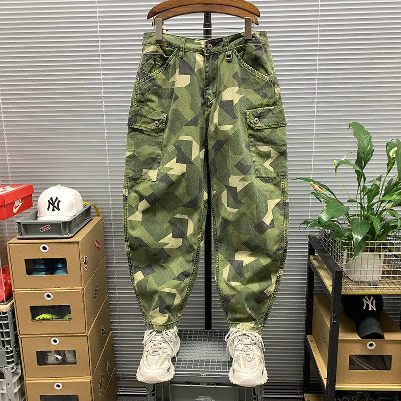 工装风直筒宽松迷彩裤男款夏秋新款机能休闲潮牌舒适百搭锥形长裤