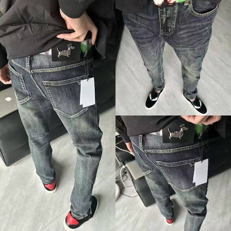 男士小狗修身小脚直筒牛仔裤