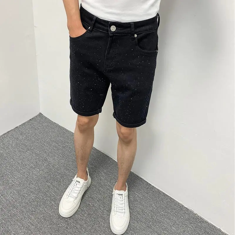 欧洲站烫钻潮牌五分牛仔