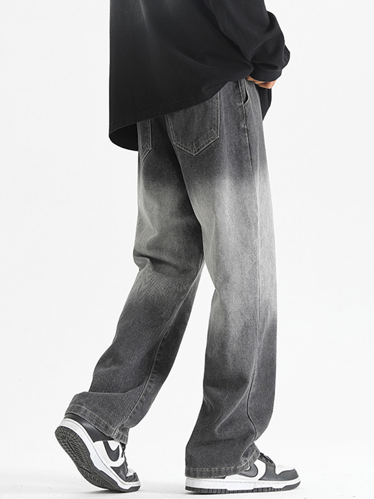 GRADIENT JEANS MENS SPRING AND AUTUMN CASUAL LOOSE STRAIGHT PANTS MENS TEENAGERS SUMMER NEW THIN ICE SILK PANTS