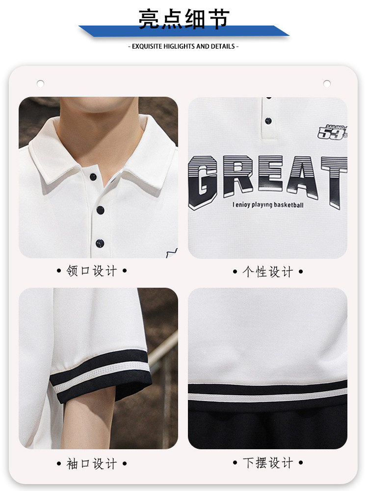 MONOGRAM PRINT POLO SHIRT SHORT SLEEVE MENS SUMMER FASHION BRAND ROLL-NECK HALF-SLEEVED T-SHIRT KOREAN SIMPLE CASUAL ICE SILK SHIRT