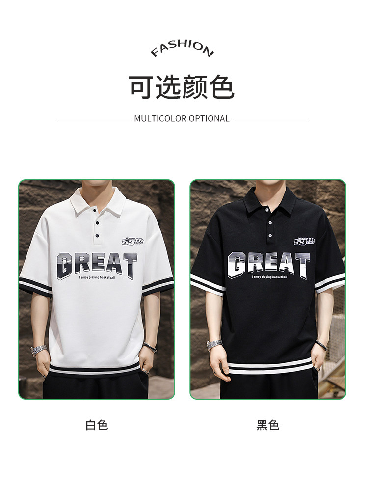 MONOGRAM PRINT POLO SHIRT SHORT SLEEVE MENS SUMMER FASHION BRAND ROLL-NECK HALF-SLEEVED T-SHIRT KOREAN SIMPLE CASUAL ICE SILK SHIRT