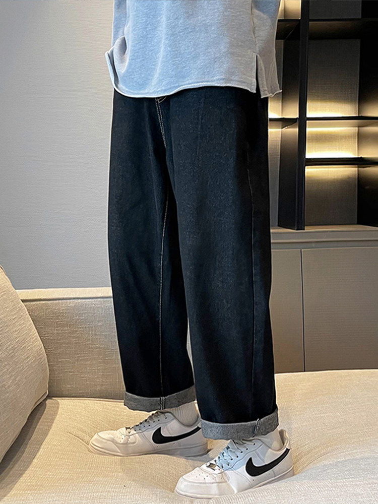 STRAIGHT LEG JEANS MENS SPRING AND AUTUMN NEW LOOSE WIDE-LEG PANTS MENS TRENDY BRAND WASHED RETRO CASUAL PANTS